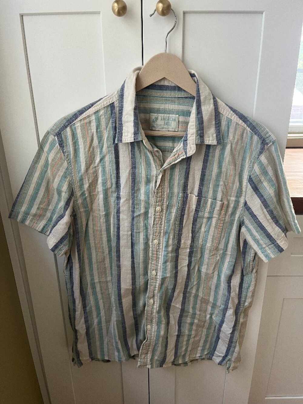 American Eagle Striped Button-Up – Coastal Stripe – Men's Medium